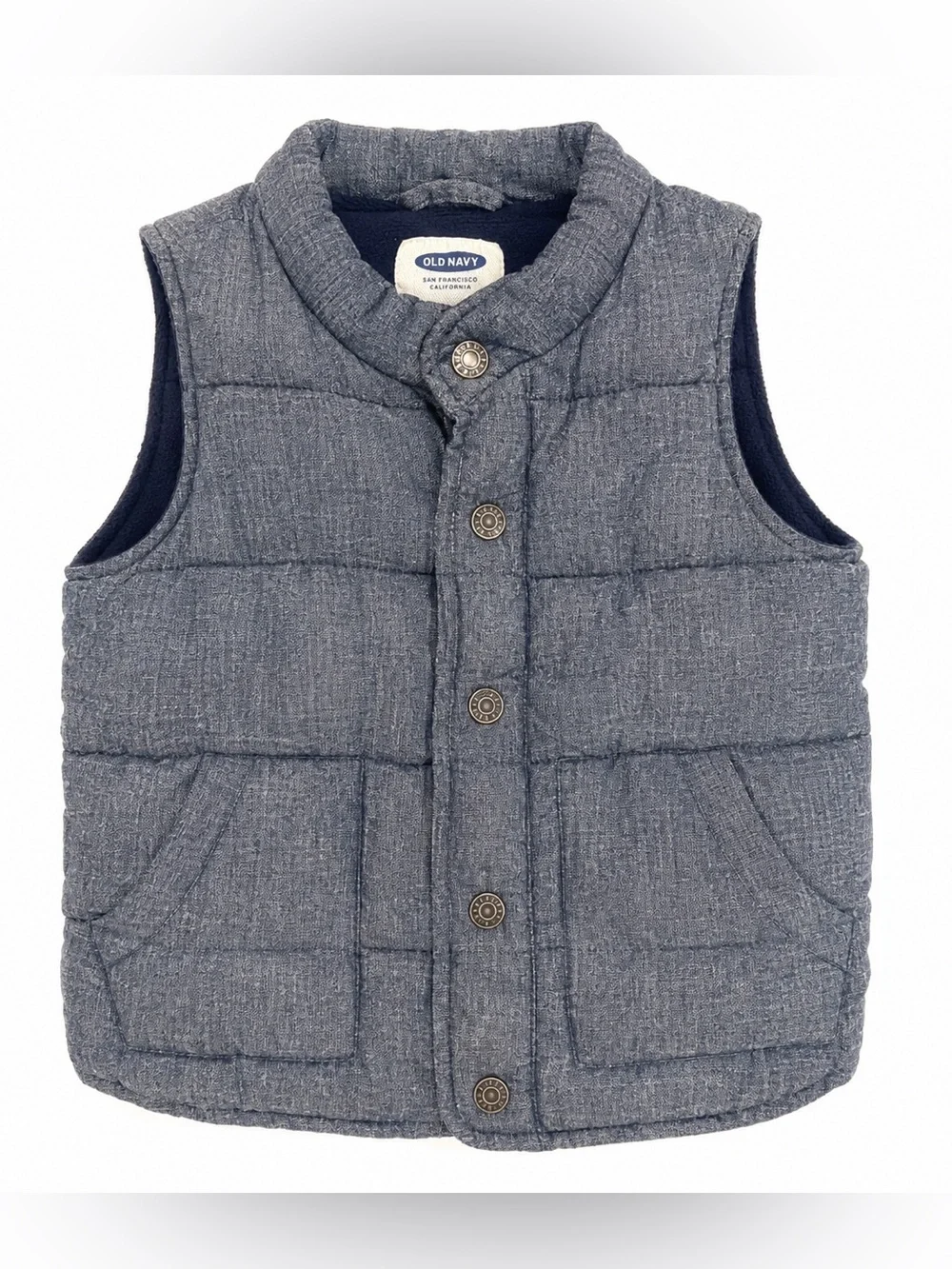 Old Navy Boys 3T Blue Quilted Puffer Vest Fleece Lined Snap Front Jacket
